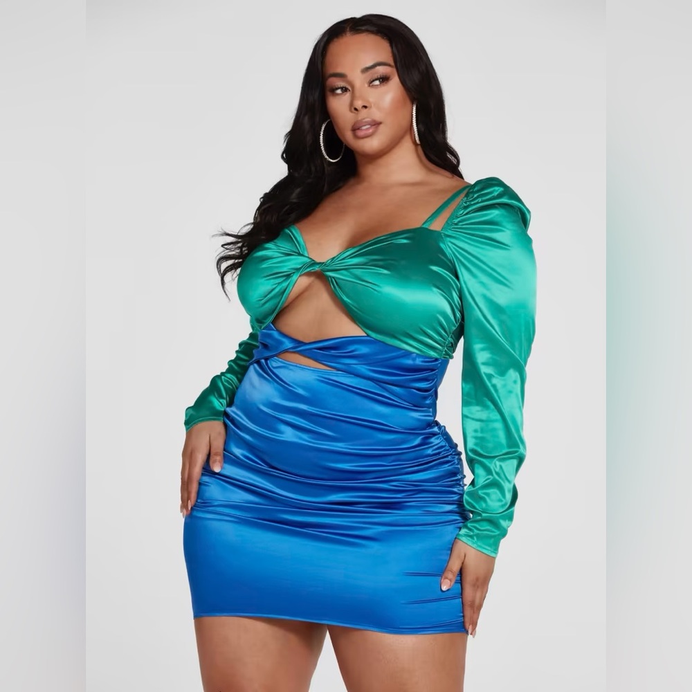 Brand New With Tags Fashion to Figure Elle Colorblock Satin Dress